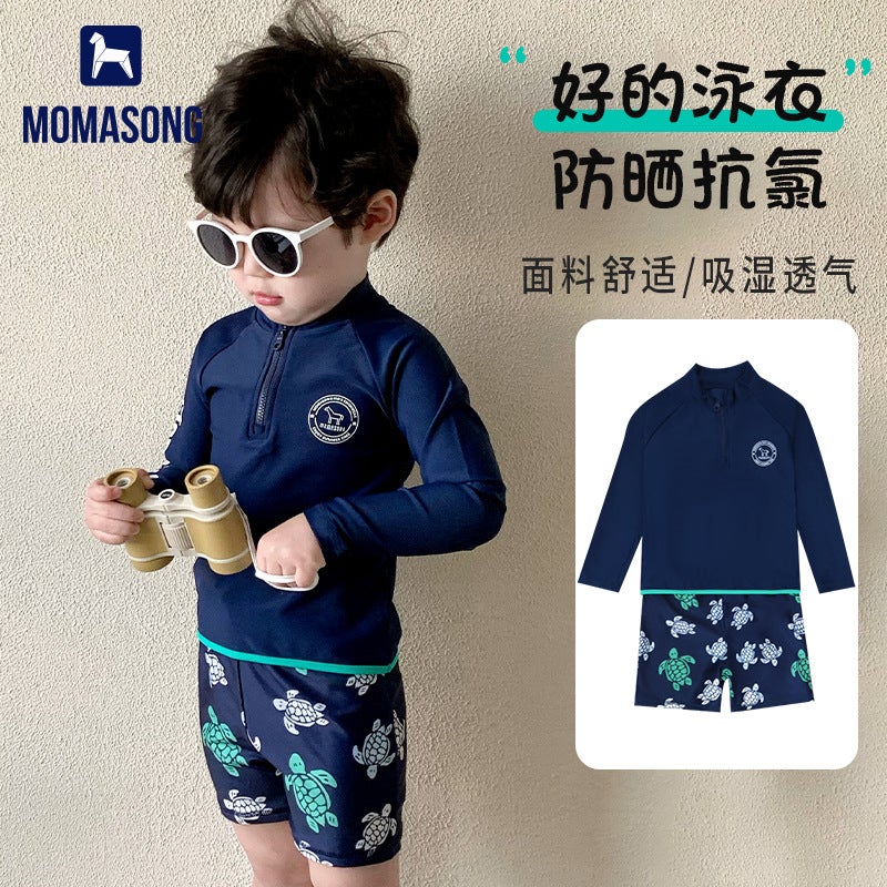 Children'S Swimsuit 2025 Summer Boys Split Long-Sleeved Sun Protection Swimsuit Suit Seaside Vacation Quick-Drying Swimsuit - Image 4